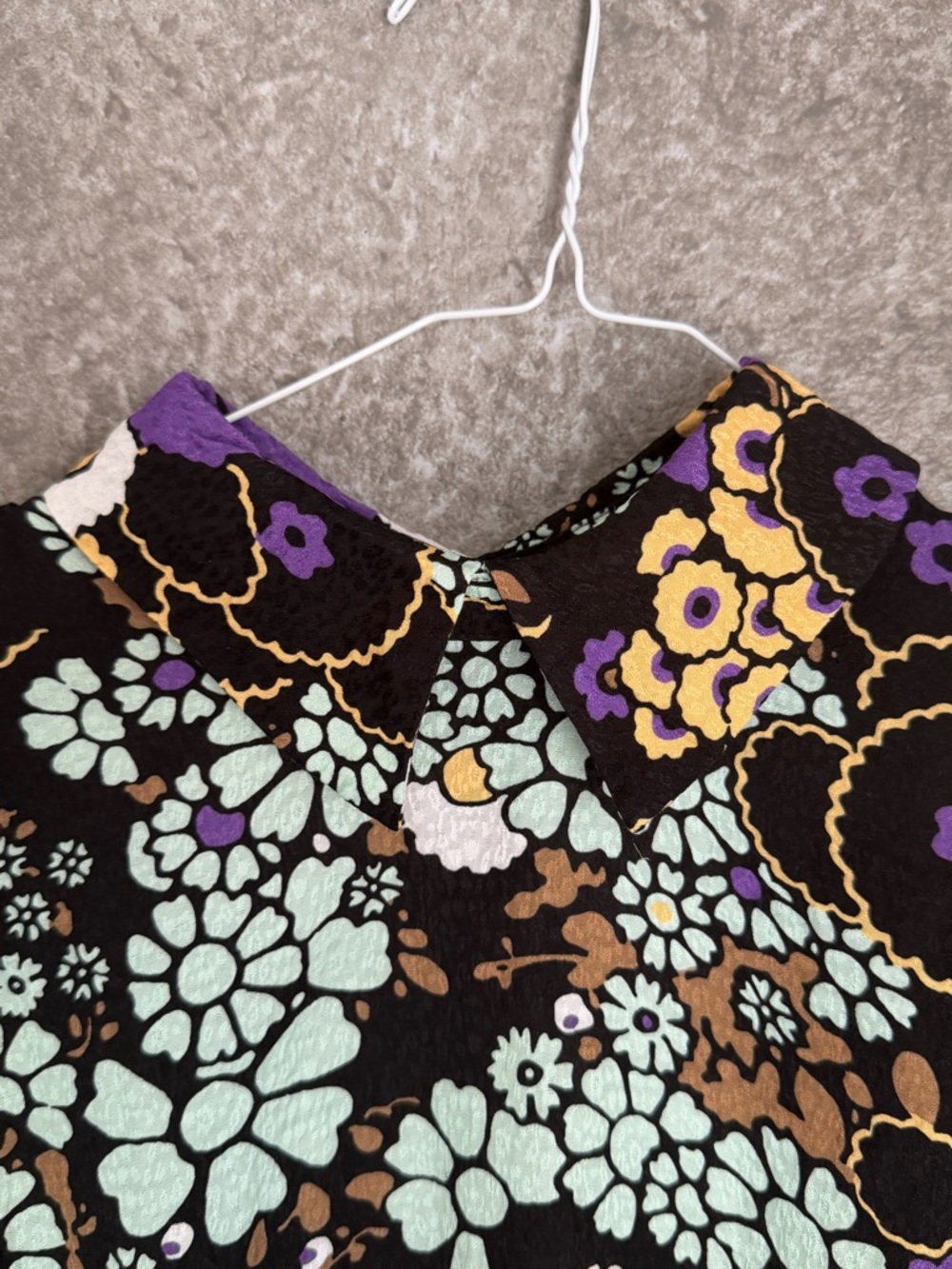 Ted Baker Black Floral-Print High Neck Mini Dress with Purple Accents - Picture 6 of 10